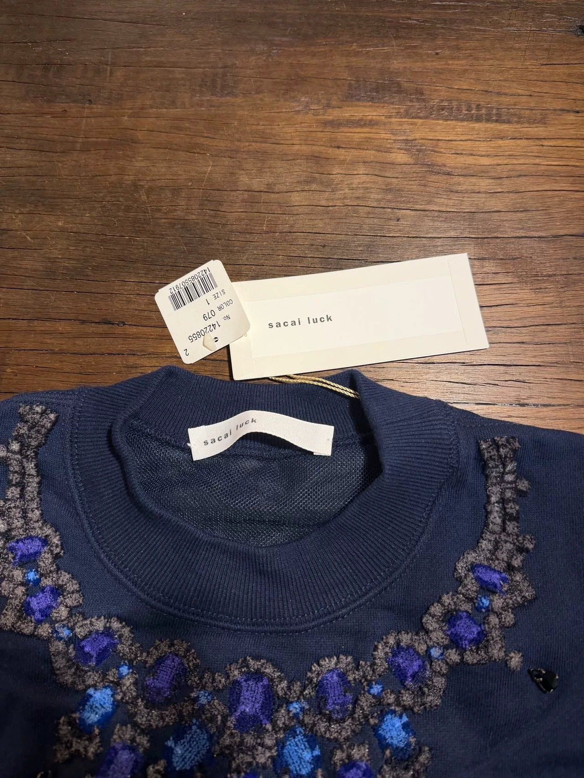 sacai FW14 Luck Purple Embroidered Cotton Sweatshirt