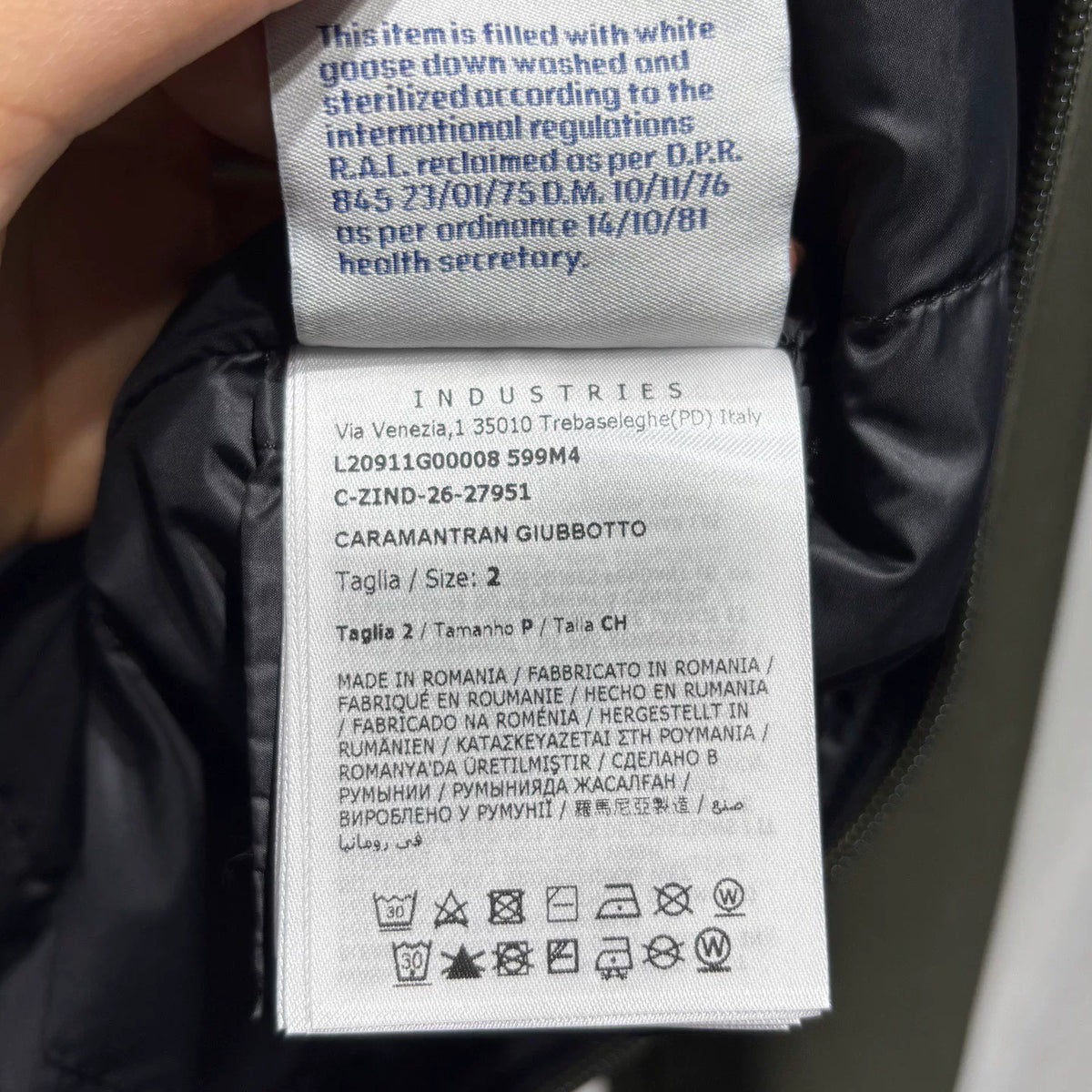 Moncler Olive Arm Logo Zip-Up Polyester Down Jacket