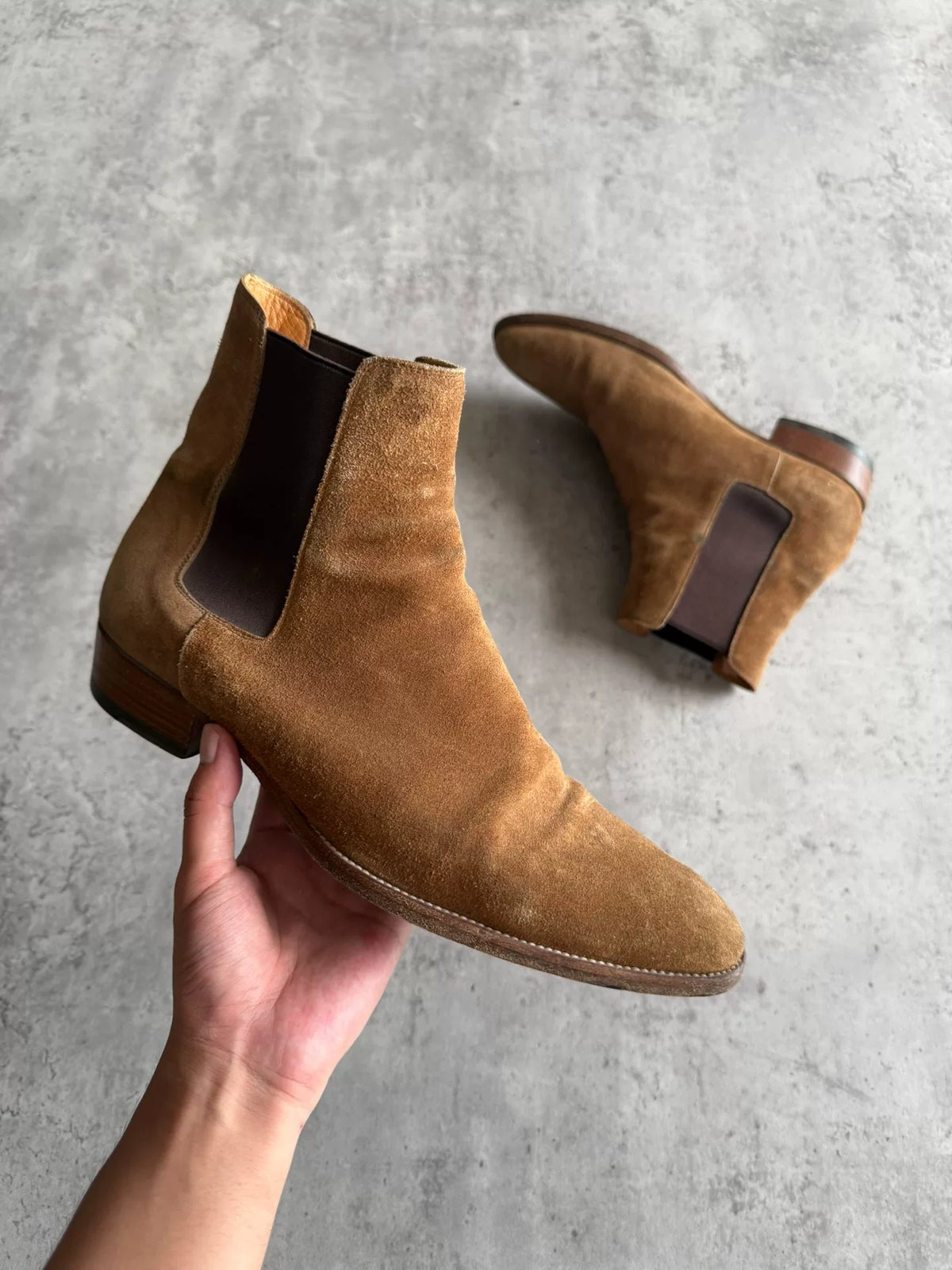 Saint Laurent Paris AW16 Wyatt Sand Suede Chelsea Boots by Hedi Slimane