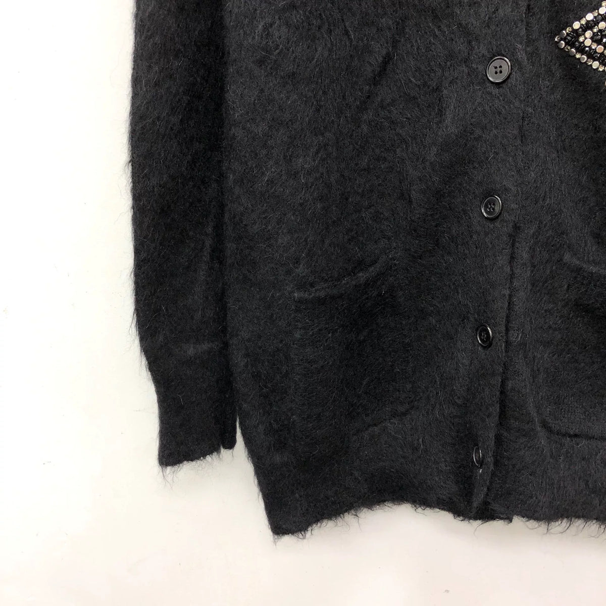 Saint Laurent Yves Black Five-Point Star Sequin Beaded Mohair V-Neck Single-Breasted Cardigan Jacket