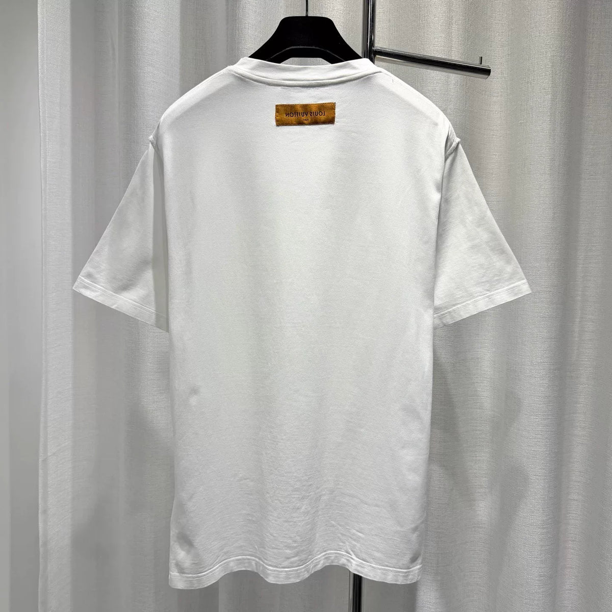 Louis Vuitton White Lian Kan Embroidered Ribbed Collar Combed Cotton Short Sleeve Top