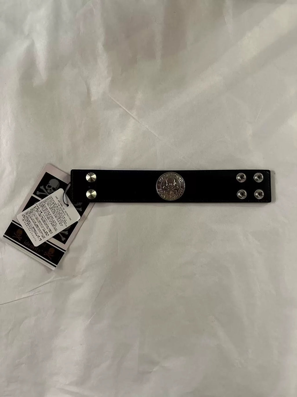 mastermind Japan SS12 Black Identity Pebble Grain Cowhide Silver Buckle Skull Bracelet