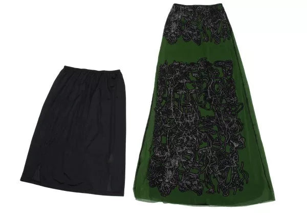 Jean Paul Gaultier Vintage Green Abstract Portrait Mesh Skirt