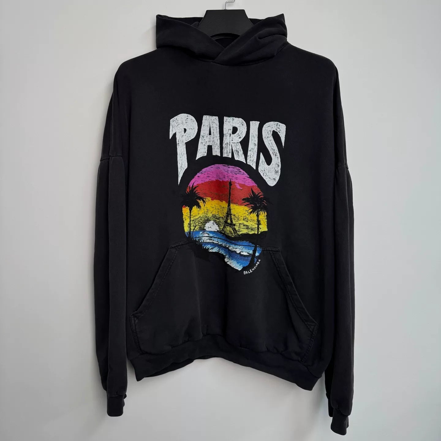 Balenciaga Paris Hooded Long Sleeve Hoodie - Devines
