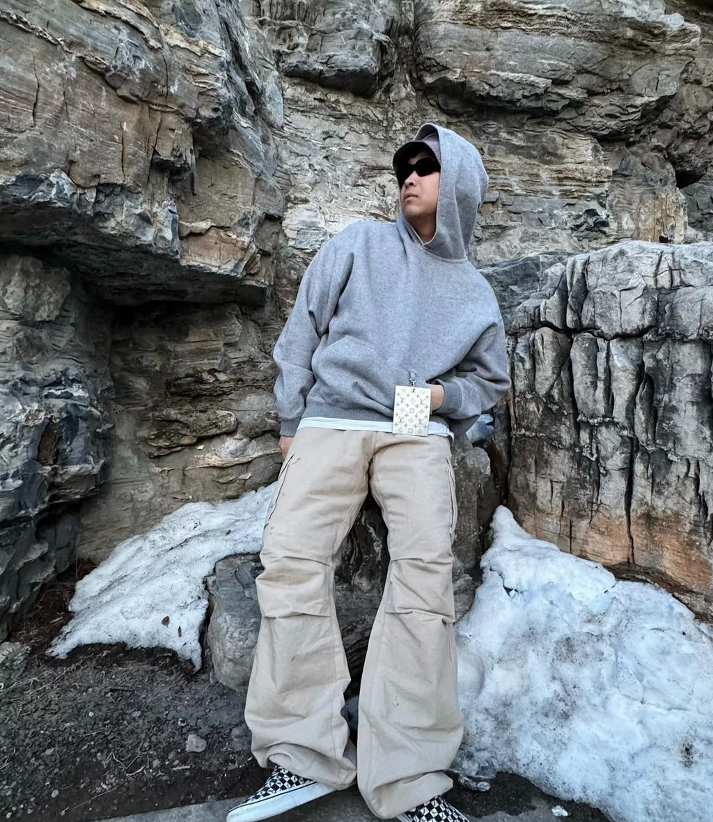 Louis Vuitton Gray Cashmere Leather Logo Hoodie