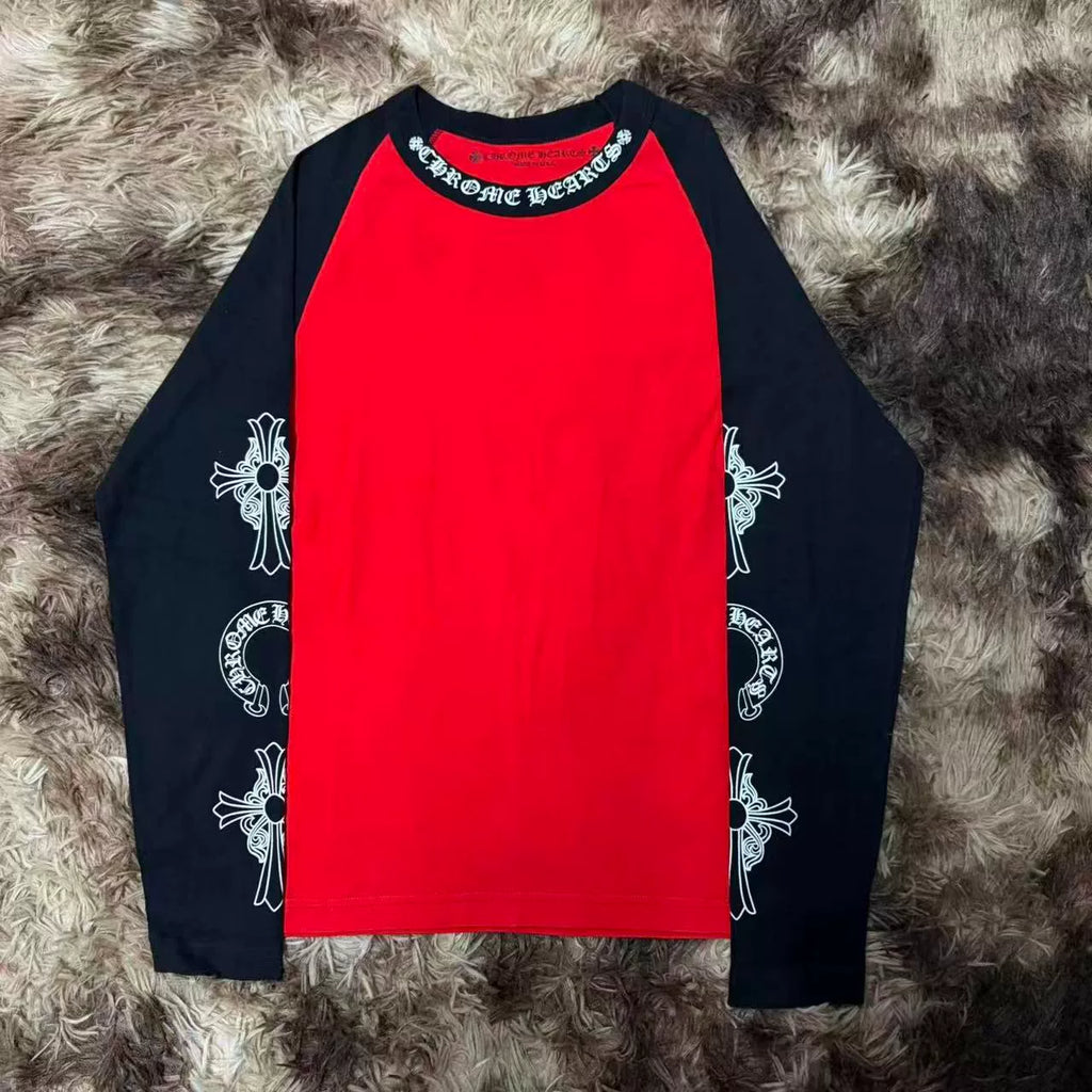 Chrome Hearts Black Red Three-Element Collar Sanskrit Long Sleeve Top