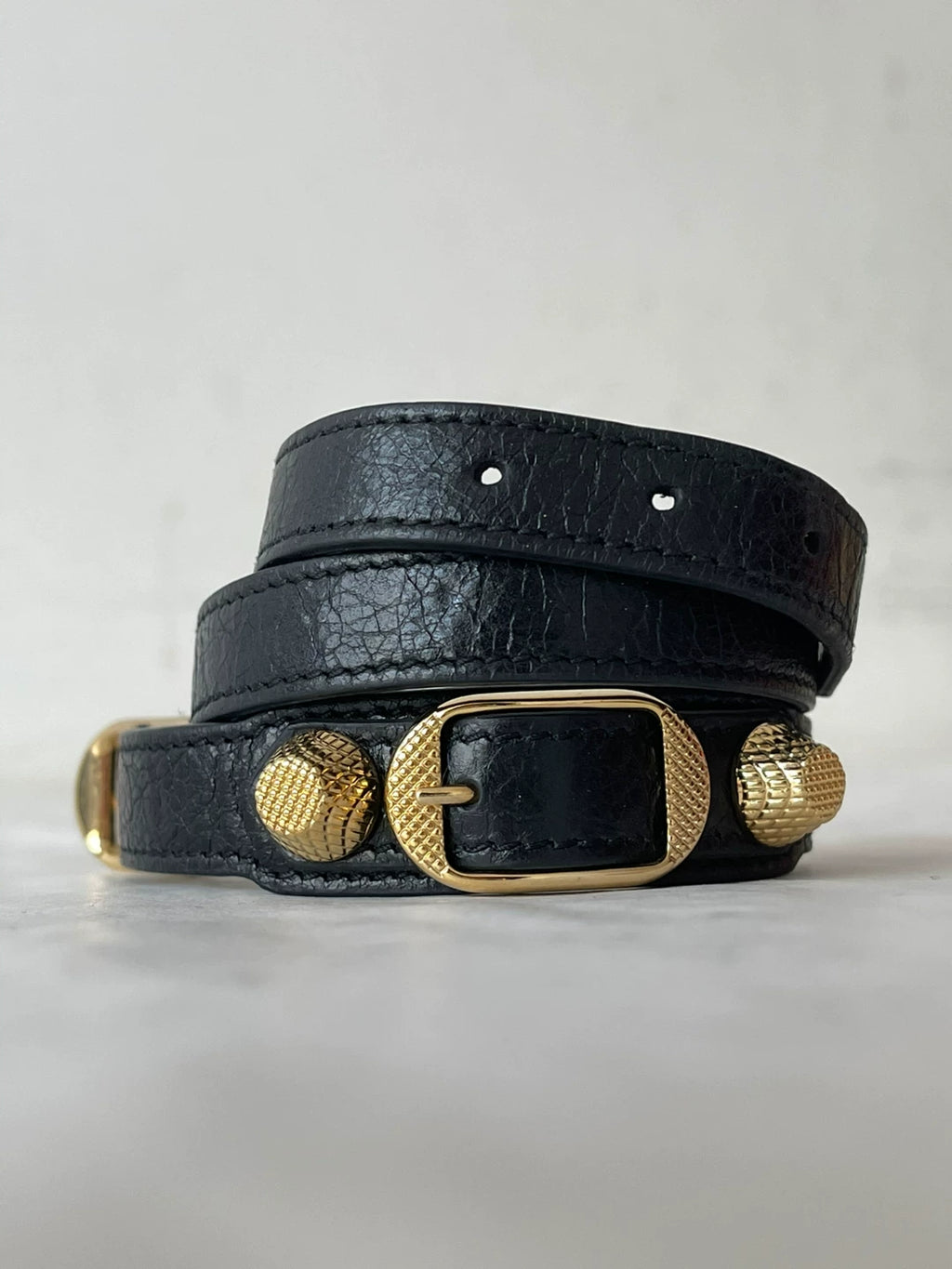 Balenciaga Black Gold Riveted Leather Bracelet