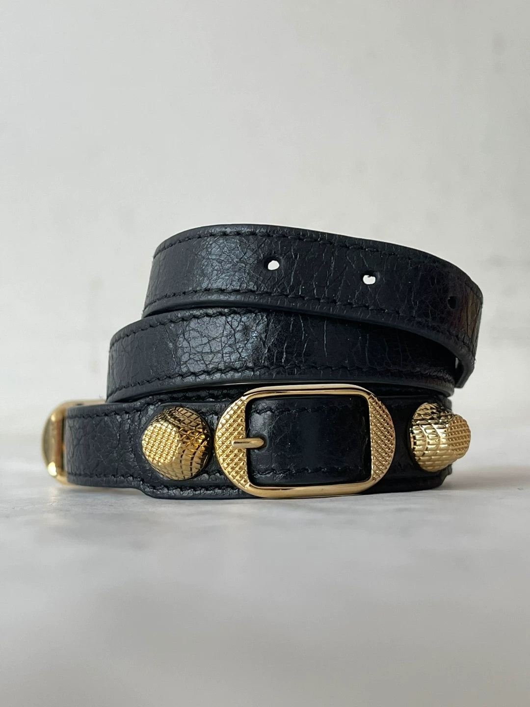 Balenciaga Black Gold Riveted Leather Bracelet