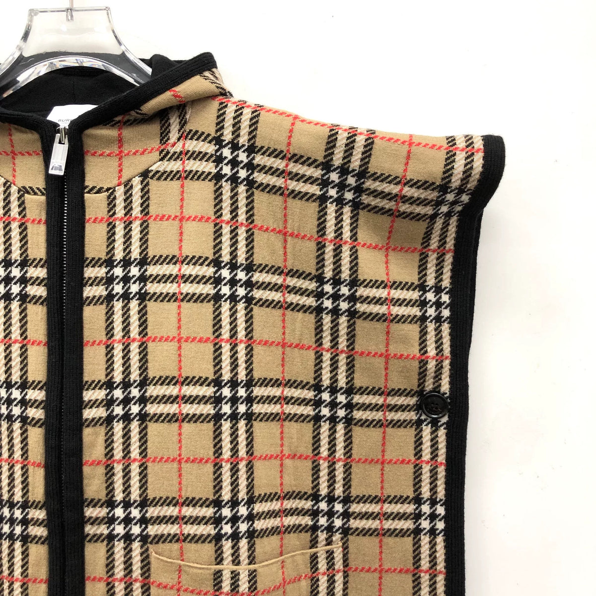Burberry Brown Plaid Wool Hooded Zip-Up Cape