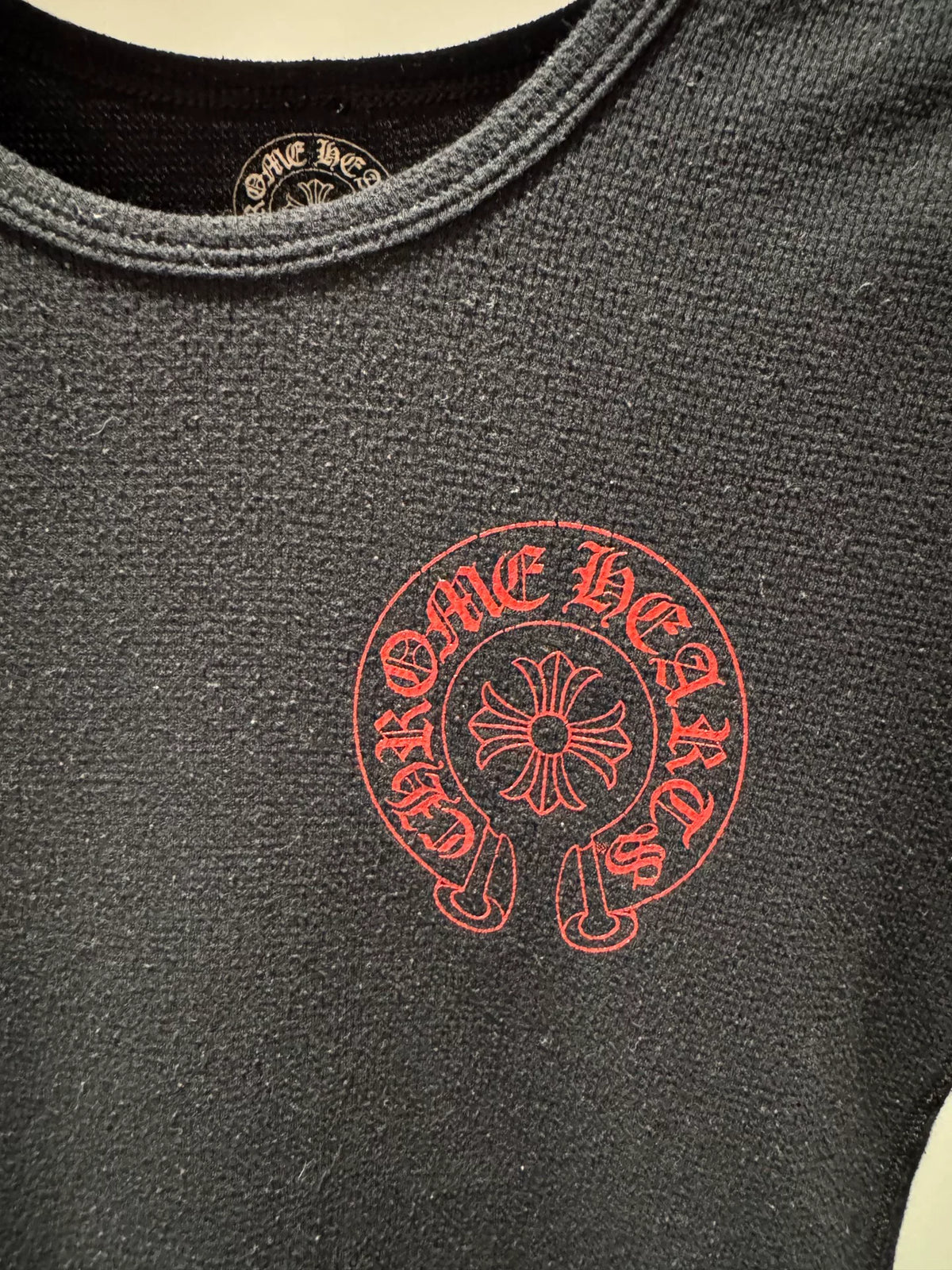 Chrome Hearts Red Horseshoe Cross Floral Waffle Long Sleeve Top