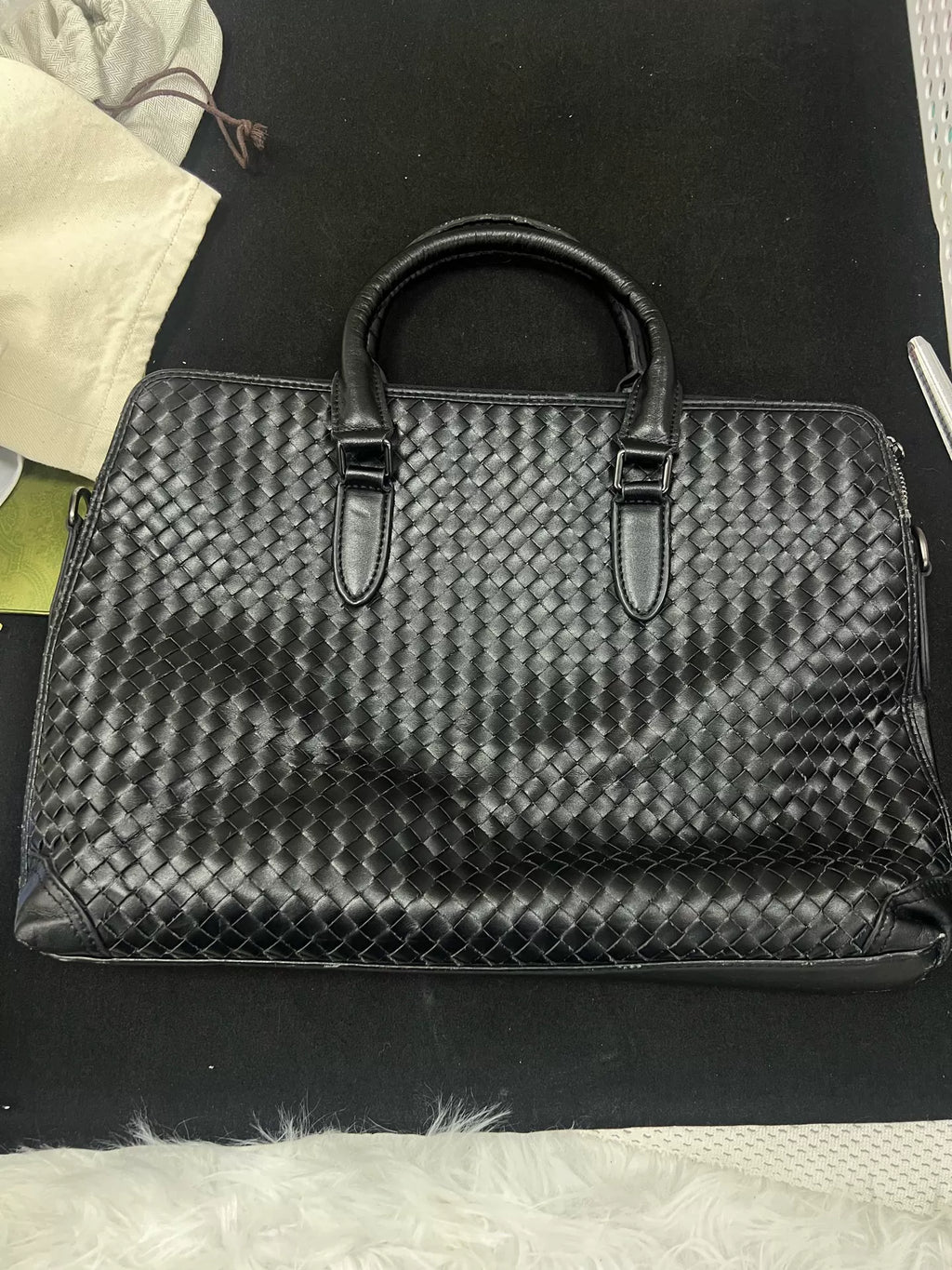 Bottega Veneta Black Woven Leather Tote Bag