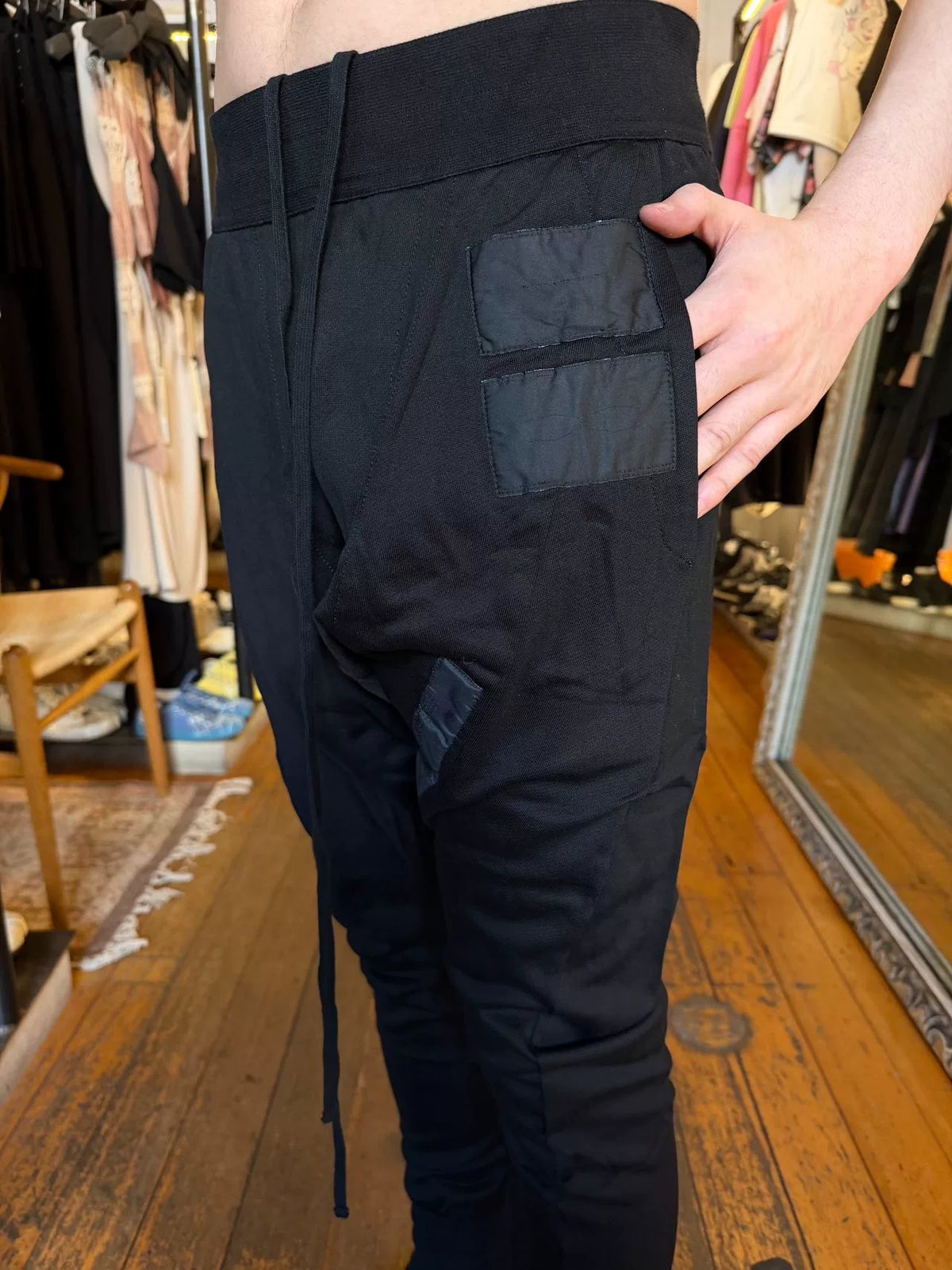 Julius FW16 Black Patchwork Pleated Cotton Pants