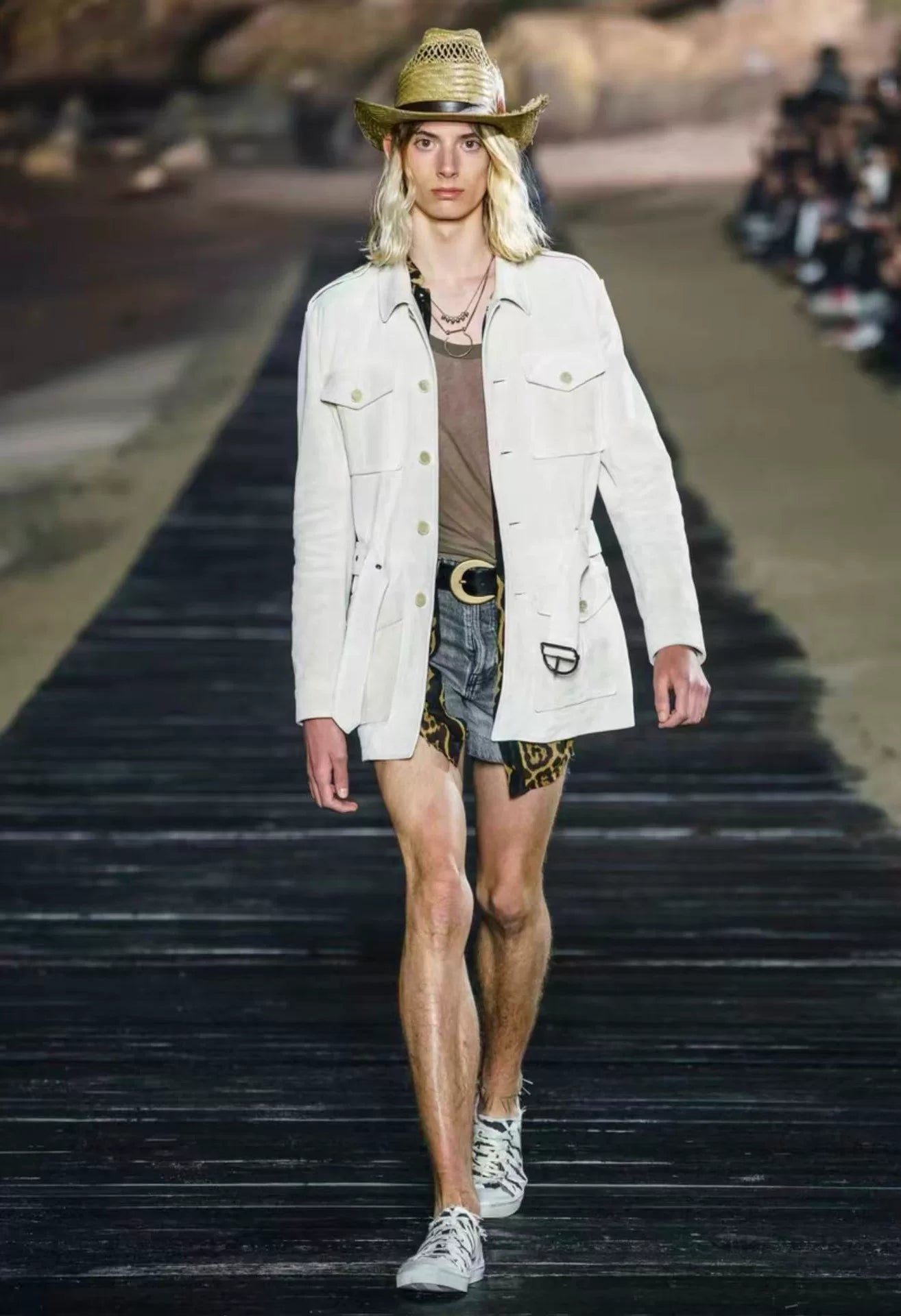 Saint Laurent 20SS Runway Off-White Pocket Suede Coat