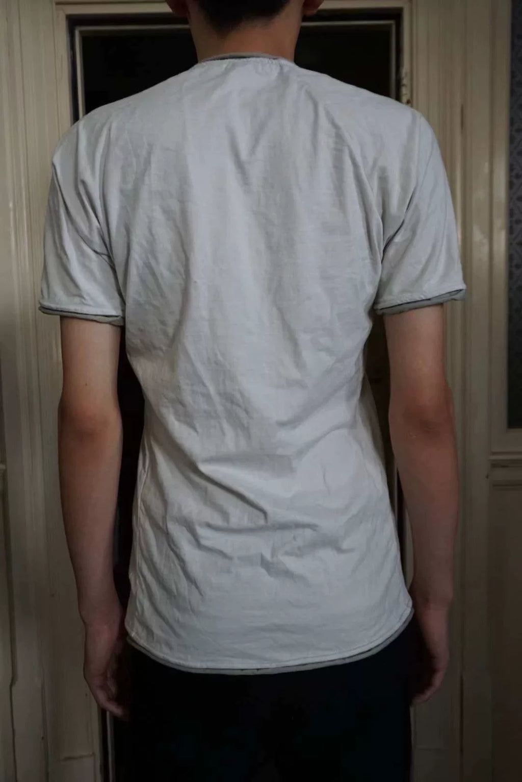 layer-0 18FW white 1/2 double-sided short sleeve Top
