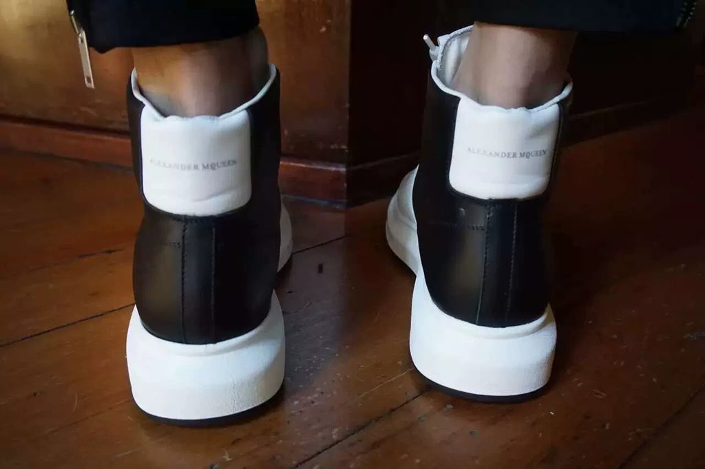 Alexander McQueen Black Heel Low-Top White Sneakers