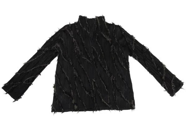 Issey Miyake Vintage Black Faux Fur Pleated Top