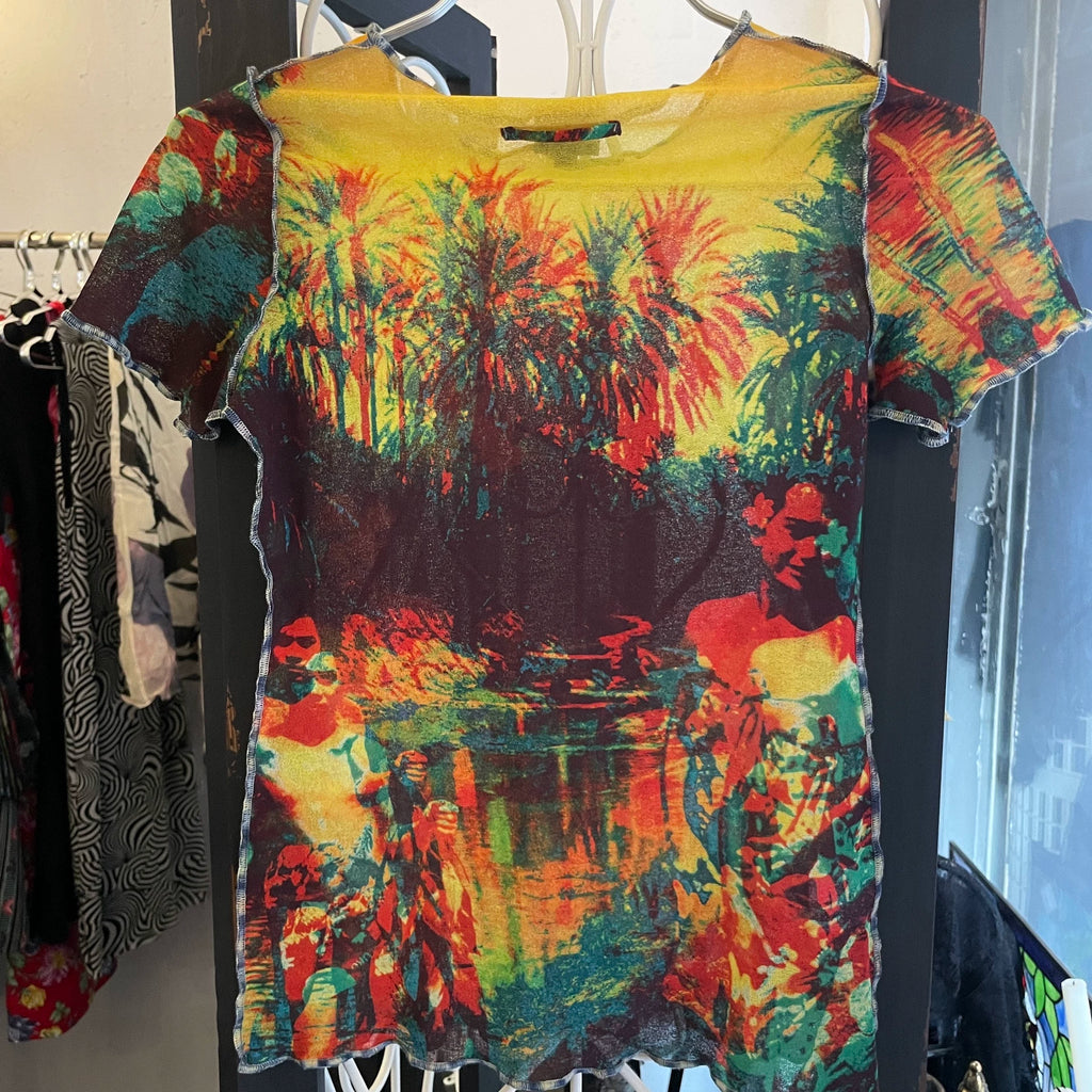 Jean Paul Gaultier Psychedelic Print Portrait Mesh Top