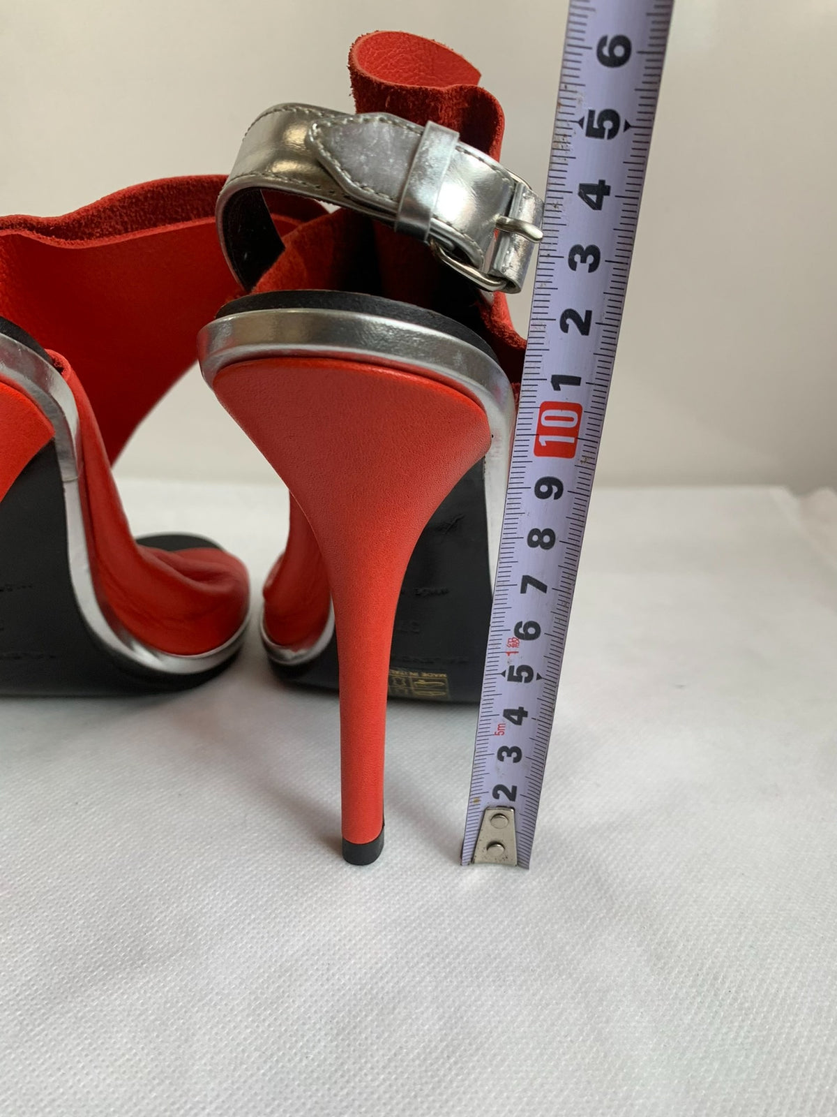 Balenciaga Red Metal Buckle Lambskin Heels