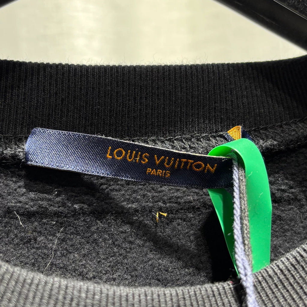 Louis Vuitton Black Instruction Manual Logo Ribbed Collar Combed Cotton Sweater