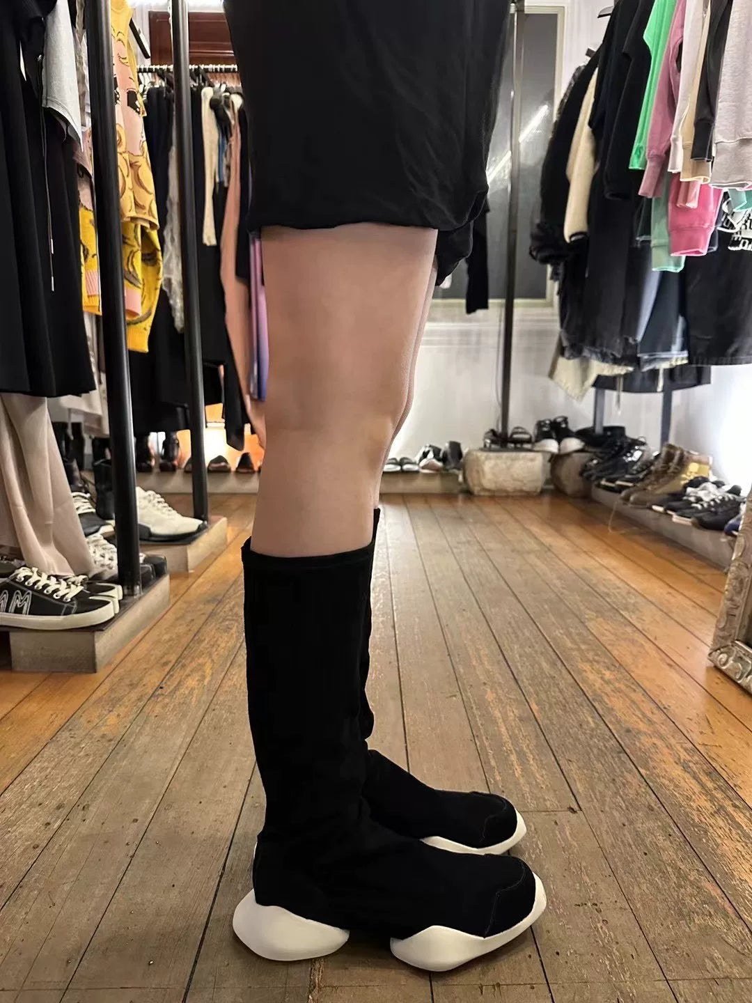 Rick Owens × ADIDAS Black White Runner Stretch Horsebit Sock Boots