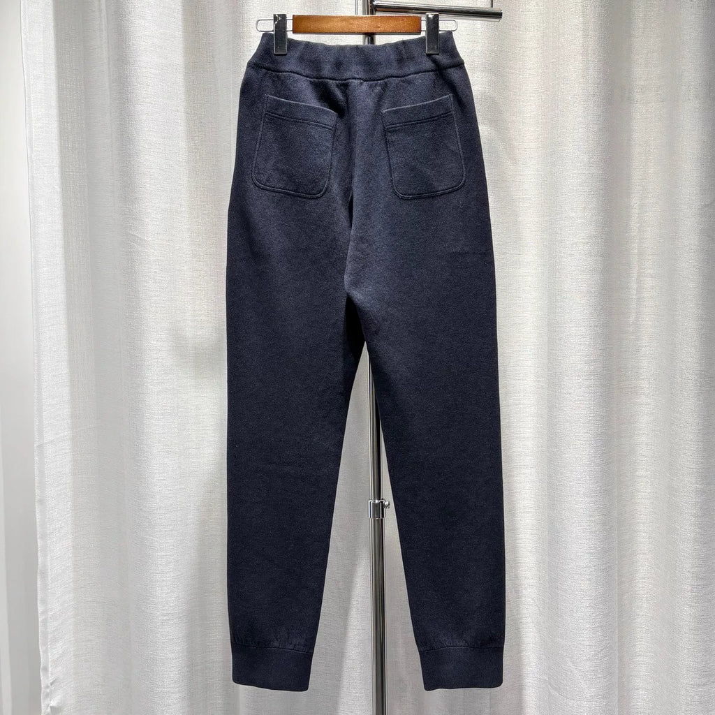 Dior Navy Blue All-Over Logo Print Embroidered Logo Elastic-Cuff Zip-Up Cotton Cashmere Trousers