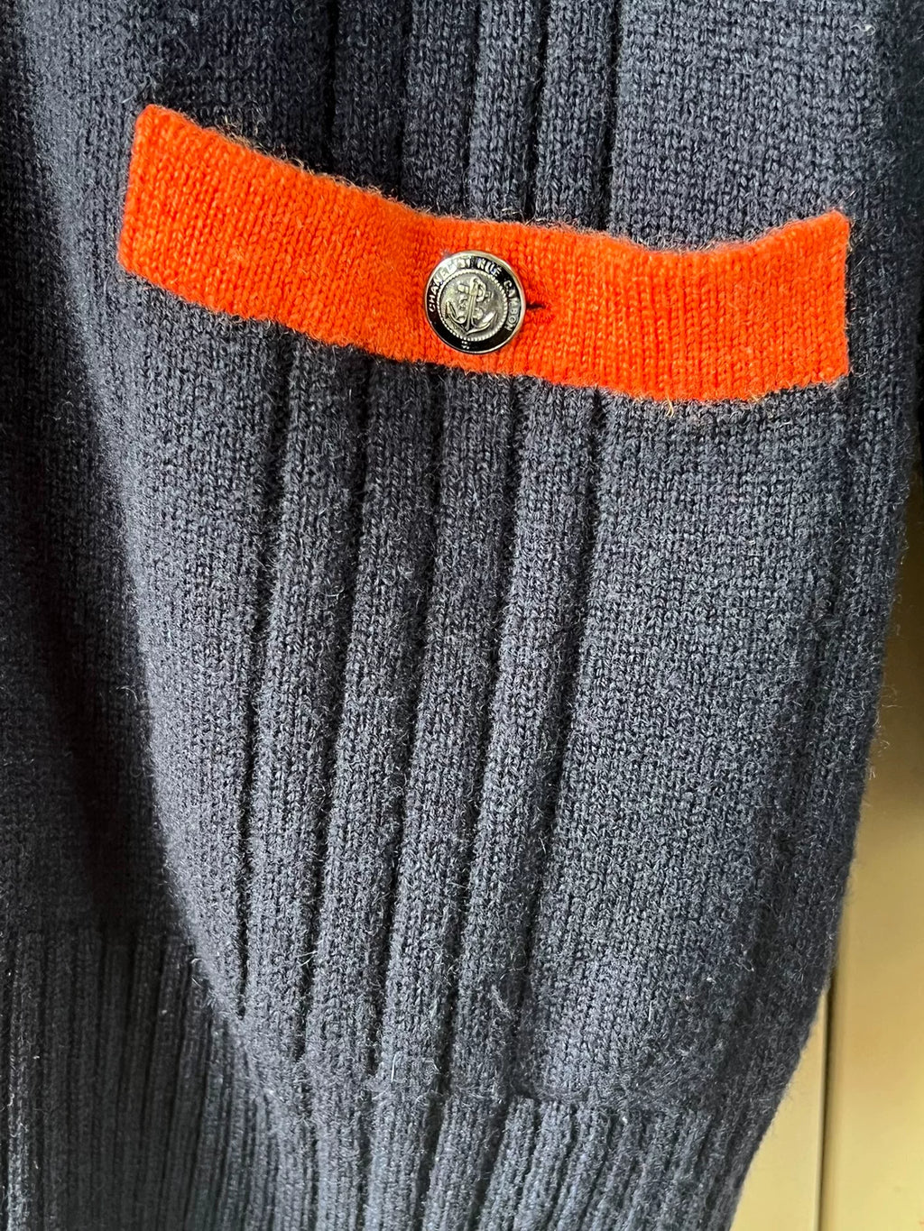 Chanel Cashmere Knit Orange Anchor Button Cardigan