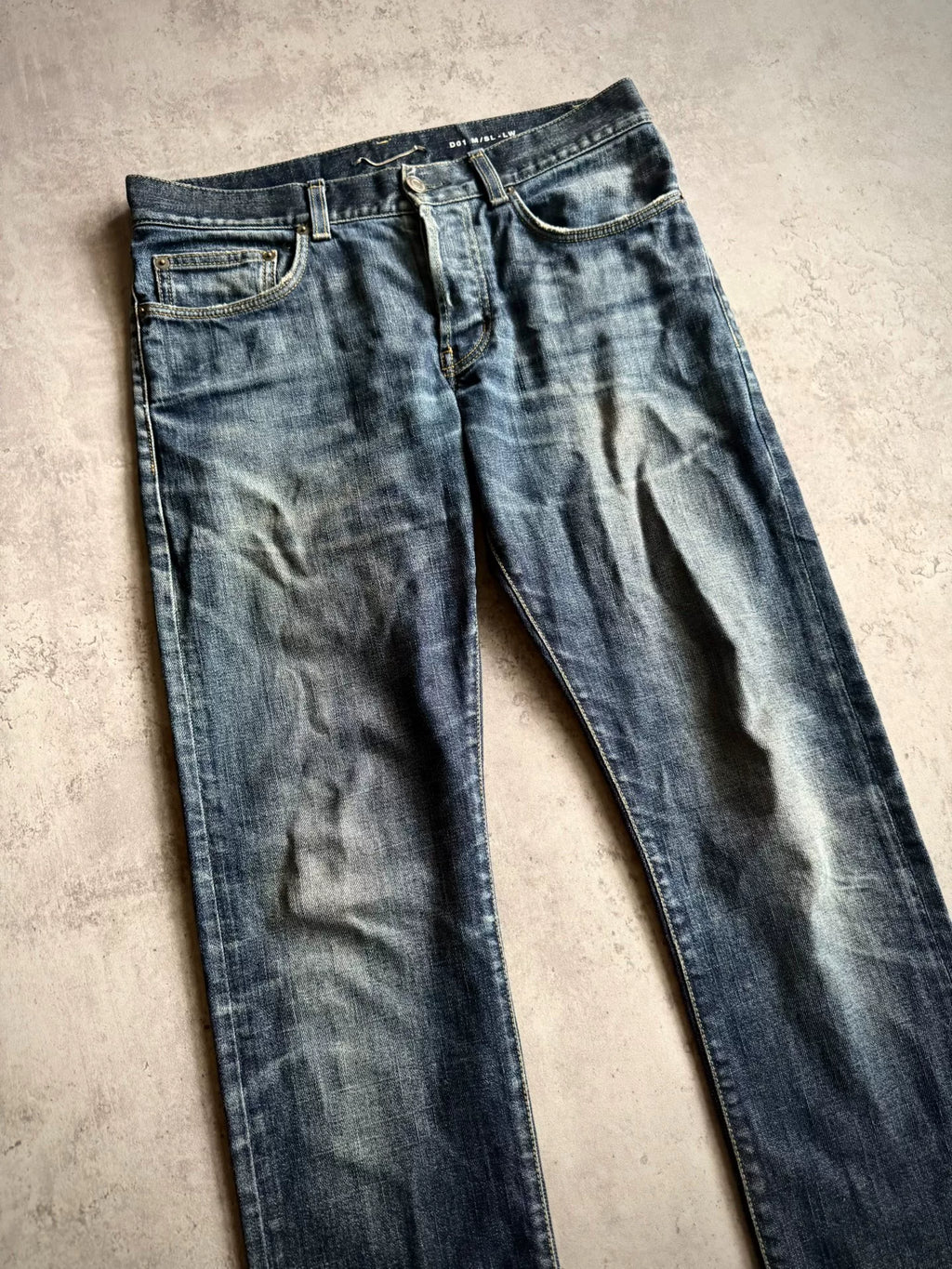 Saint Laurent 13AW D01 Blue Washed Distressed Denim Jeans by Hedi Slimane