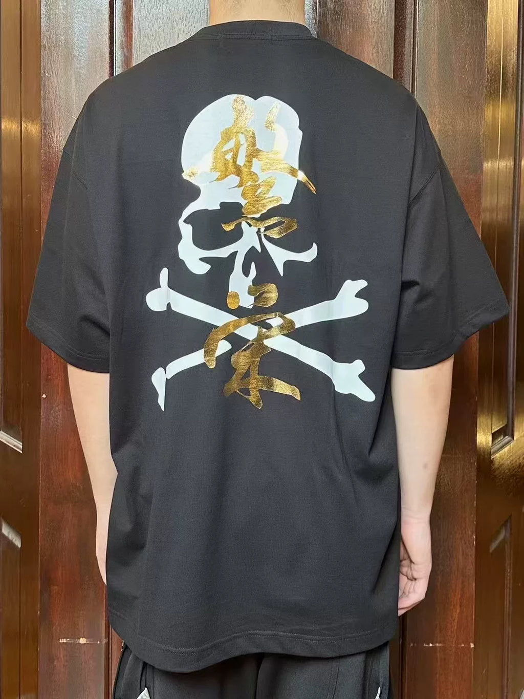 mastermind Japan SS25 Black Prosperity Gold Foil Print Suvin Cotton T-Shirt