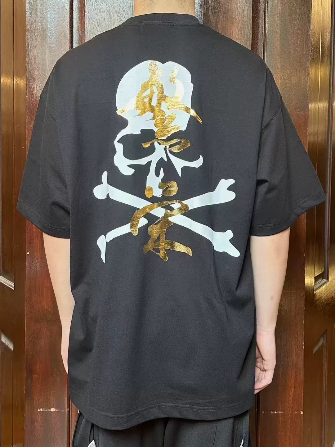mastermind Japan SS25 Black Prosperity Gold Foil Print Suvin Cotton T-Shirt