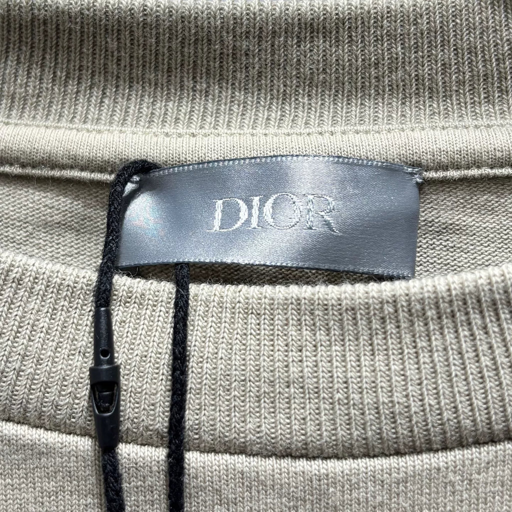 Dior SS25 Logo Striped Cotton Beige Short Sleeve T-Shirt
