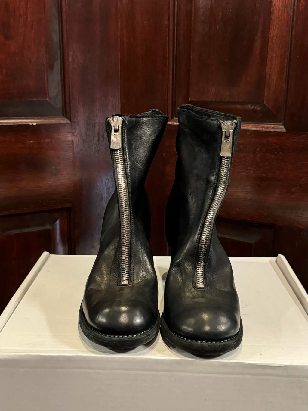 Guidi FW17 Black BLKT 3006FZ Front-Zip High-Heel Calfskin Boots