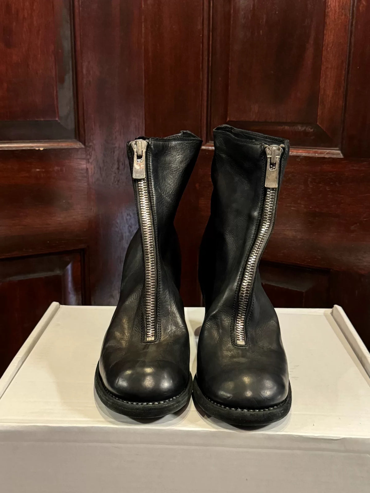 Guidi FW17 Black BLKT 3006FZ Front-Zip High-Heel Calfskin Boots
