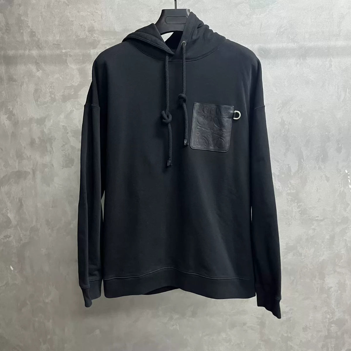 Loewe Black Logo Patch Drawstring Hooded Sweater