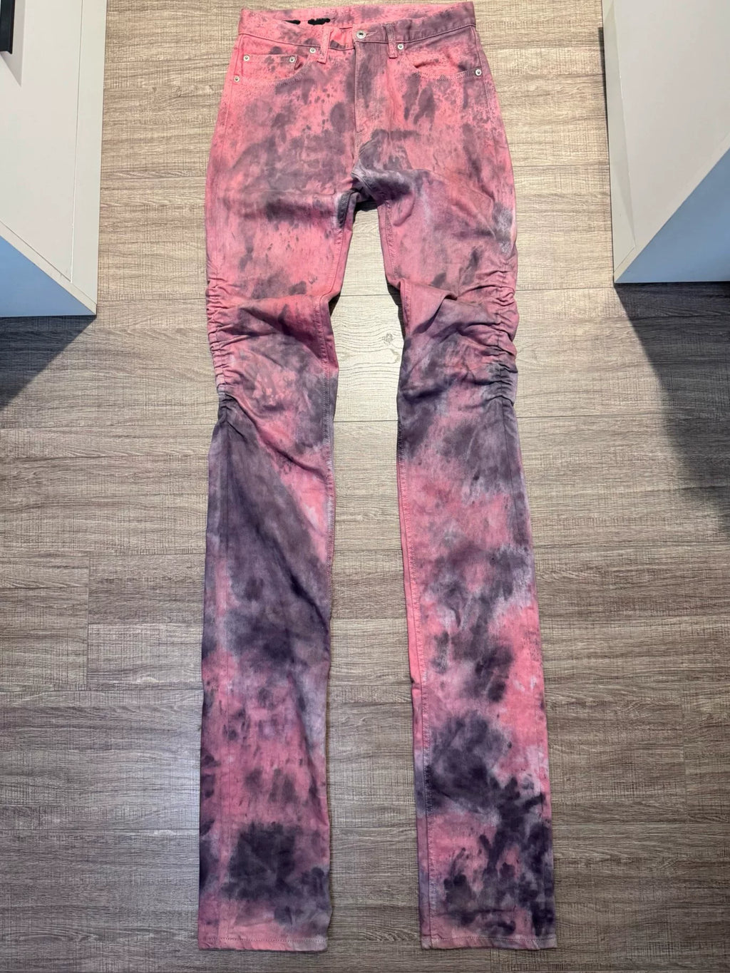 Vlone Pink Paint Splattered Stacked Denim