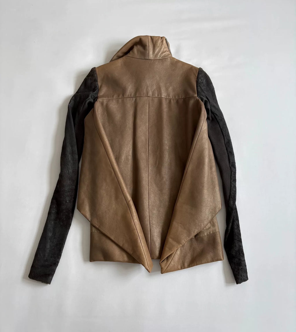 Rick Owens deconstructed irregular distressed leather jacket
