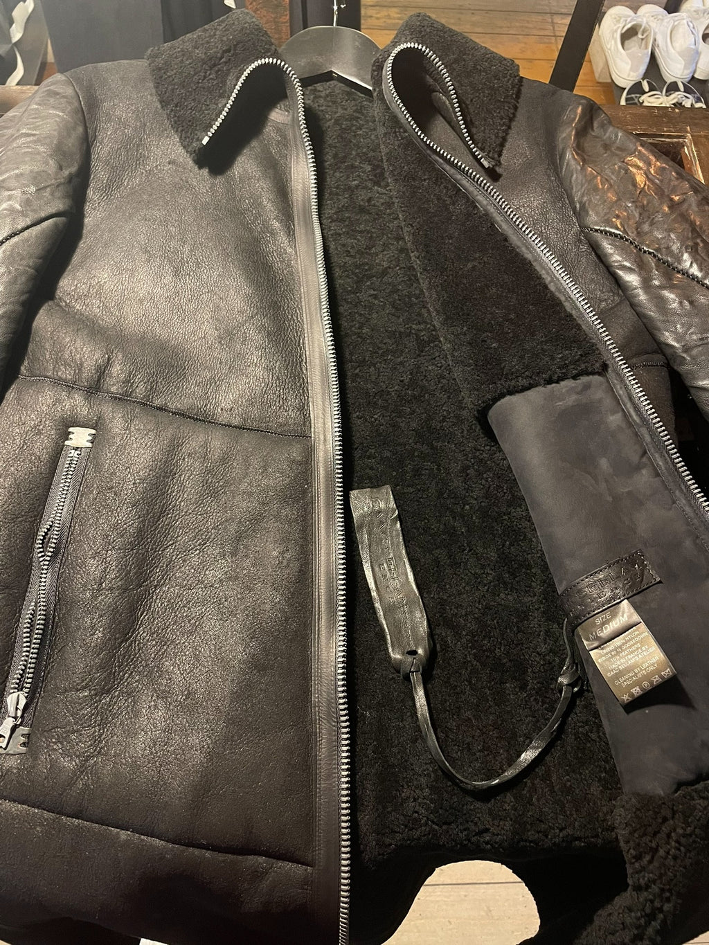 Isaac Sellam Black Lambskin Hooded Coat With Down-Filled Sleeves