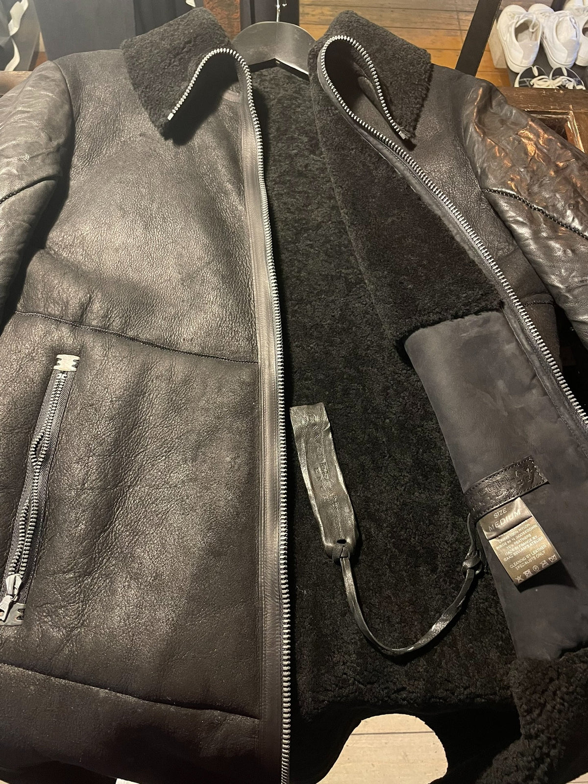 Isaac Sellam Black Lambskin Hooded Coat With Down-Filled Sleeves