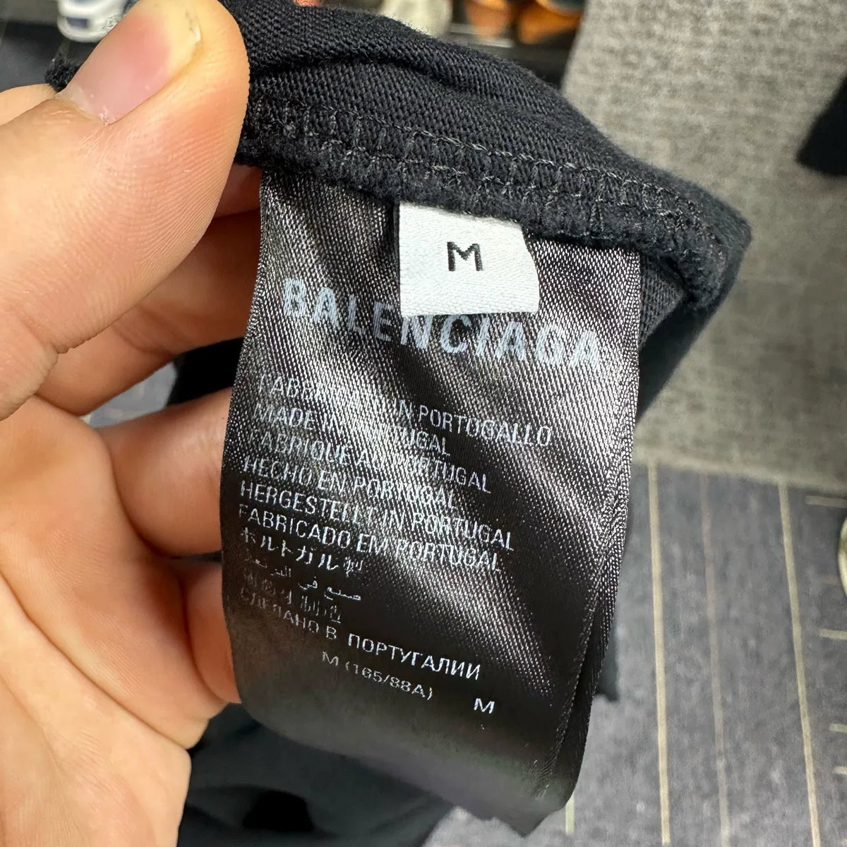 Balenciaga Black Big Distressed Logo Short Sleeve Top