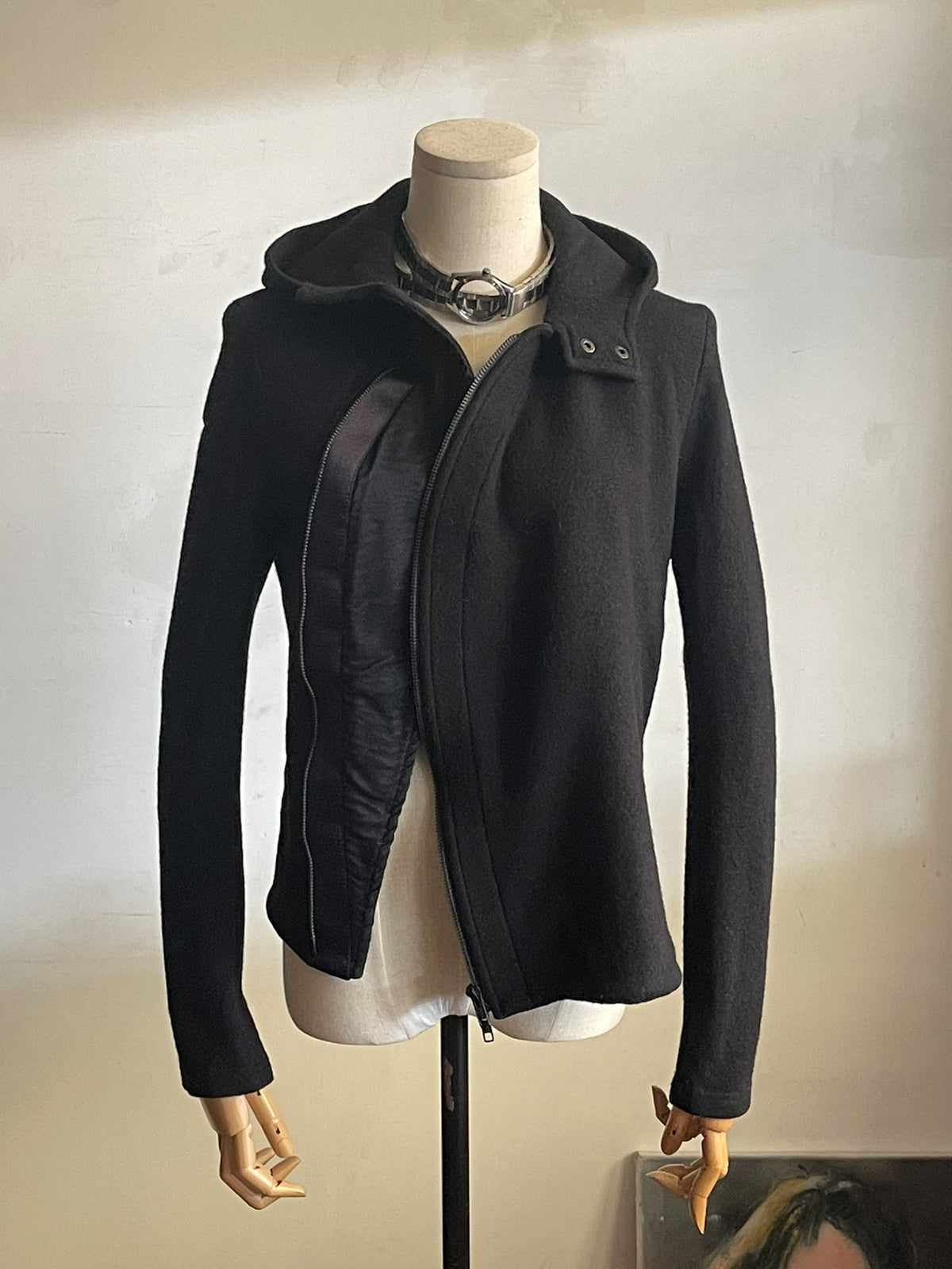 Ann Demeulemeester Round Moon Blade Wool Hooded Sweater