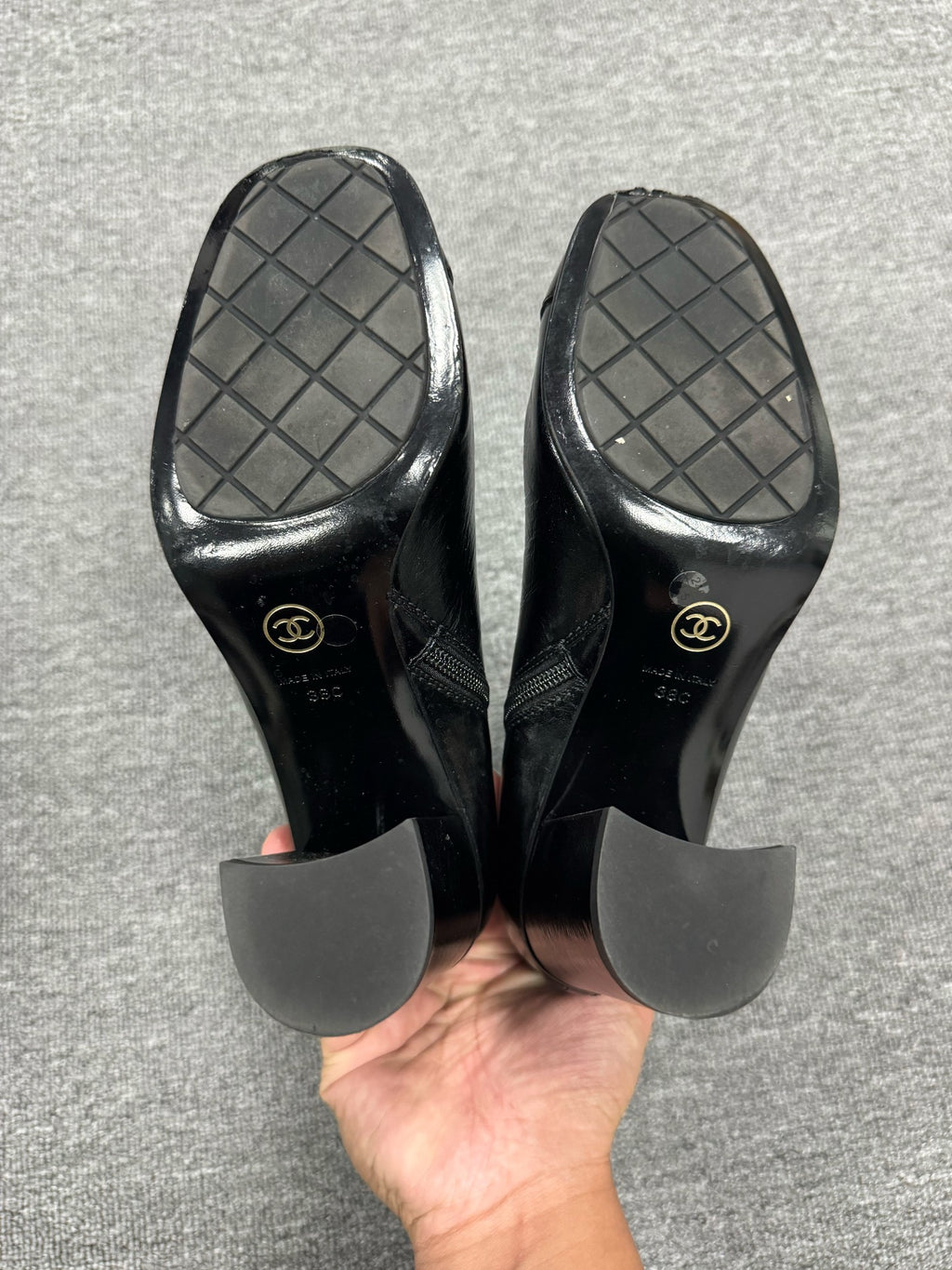 Chanel Black Chunky Heel Oil Wax Leather Ankle Boots