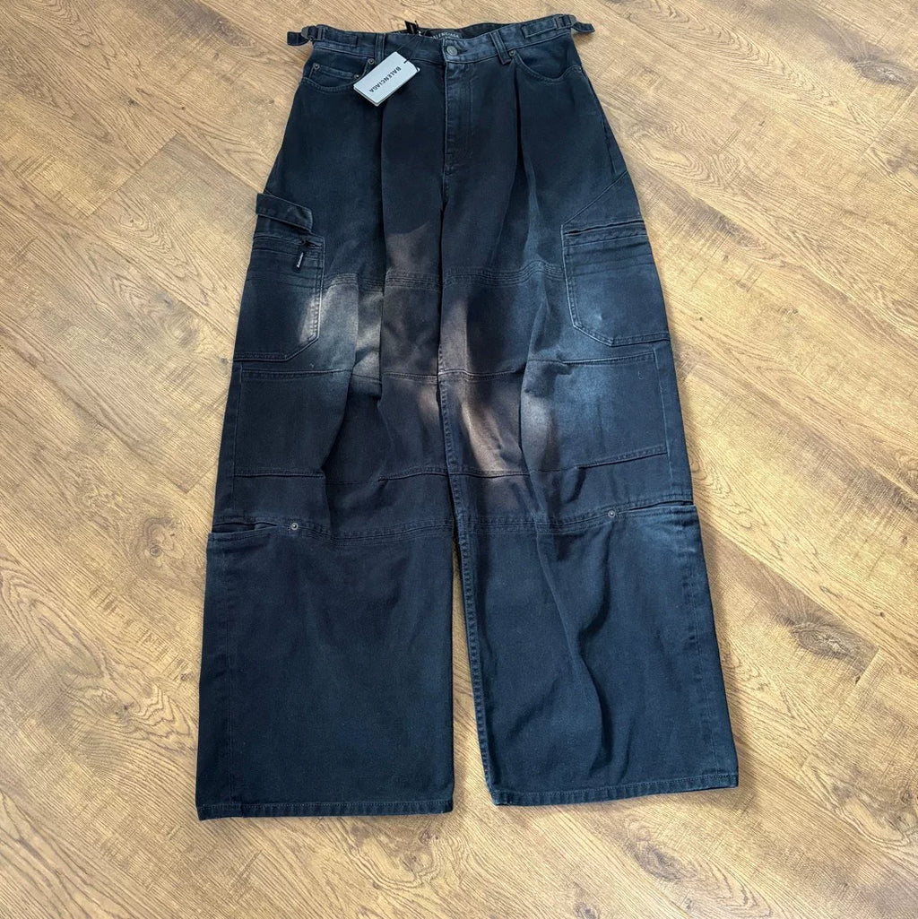 Balenciaga Washed Distressed Patched Denim Pants