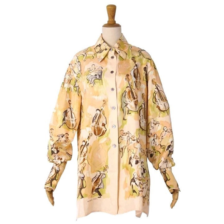 HERMES 1990s Concert Print Long Sleeve Silk Shirt