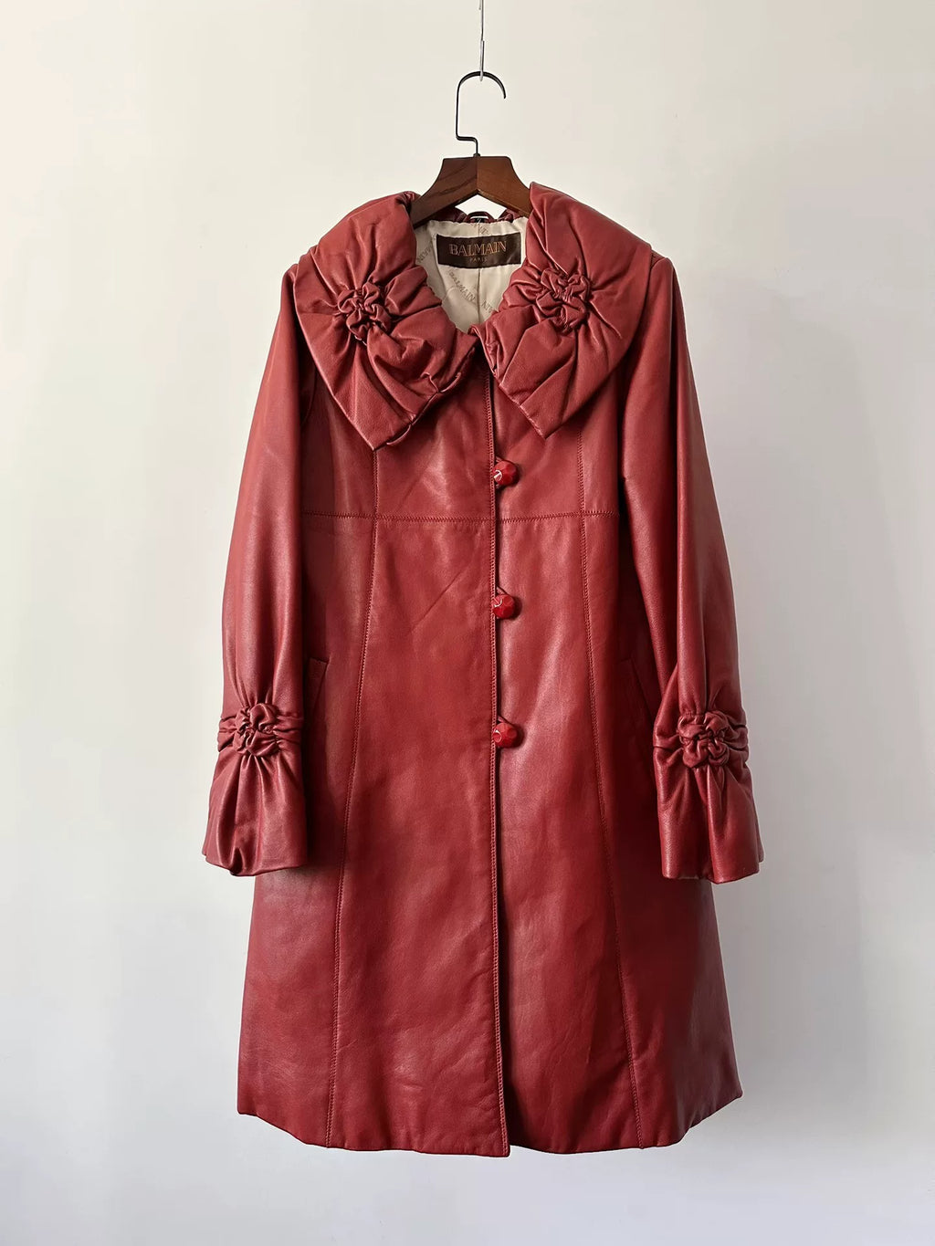 Balmain vintage-style lambskin mid-length coat