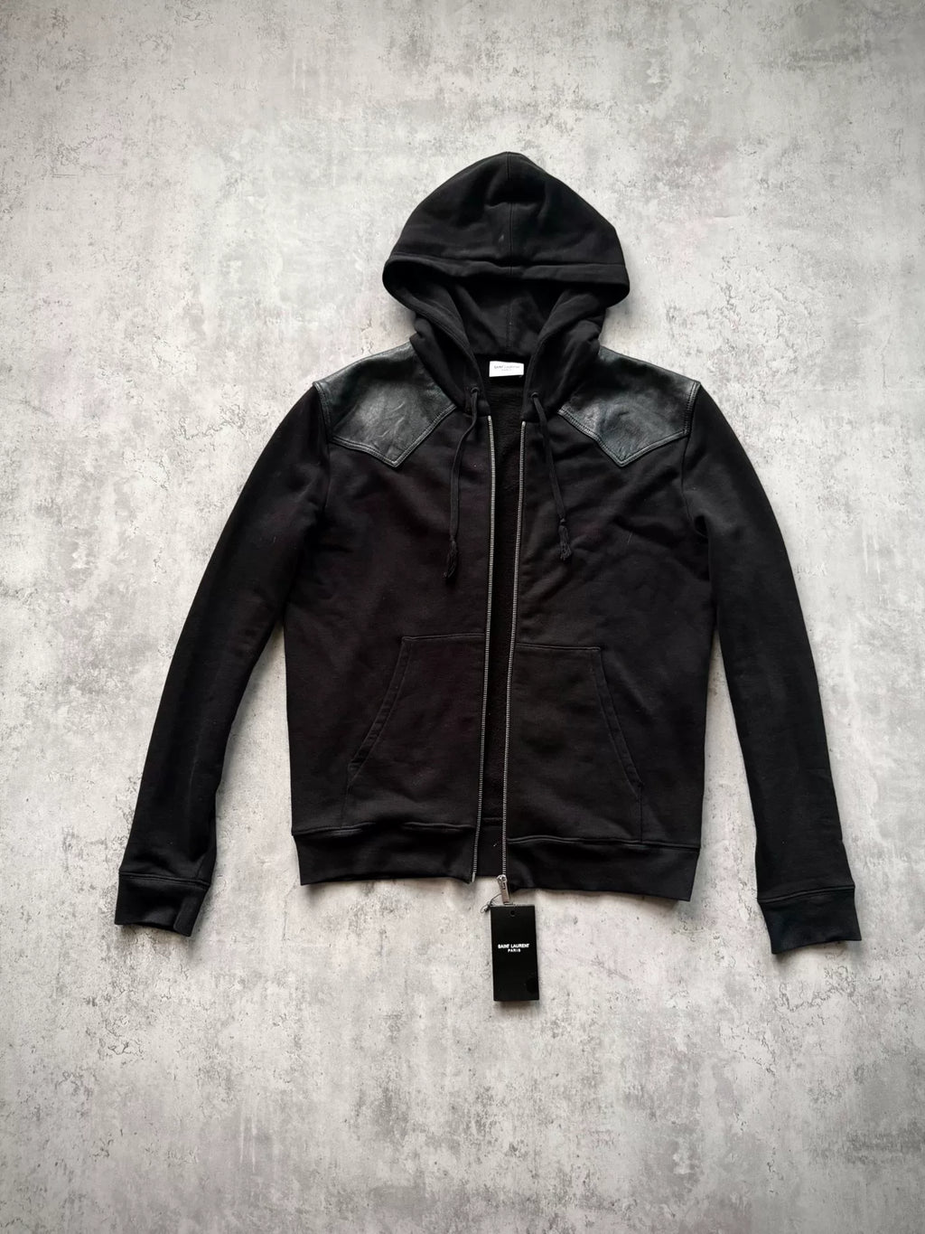 Saint Laurent 19AW Black Lambskin Fringe Drawstring Hooded Cardigan by Anthony Vaccarello