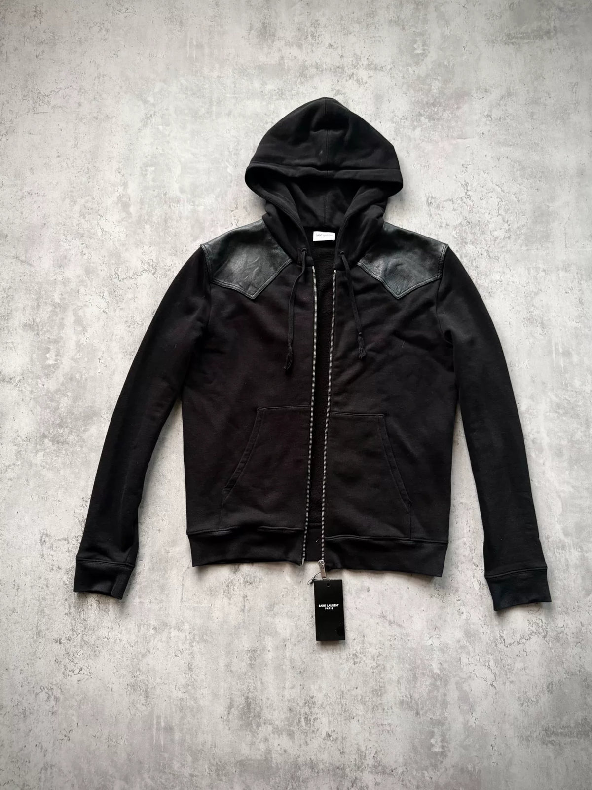 Saint Laurent 19AW Black Lambskin Fringe Drawstring Hooded Cardigan by Anthony Vaccarello