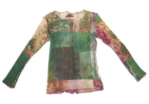 Jean Paul Gaultier Vintage Green Mottled Print Mesh Top