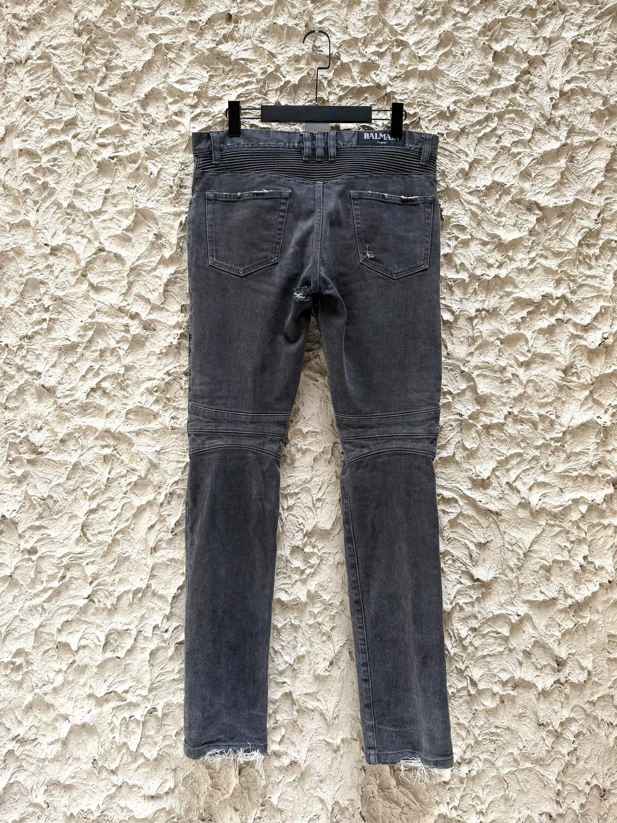 Balmain AW15 Black Destroyed Motorcycle Denim Jeans