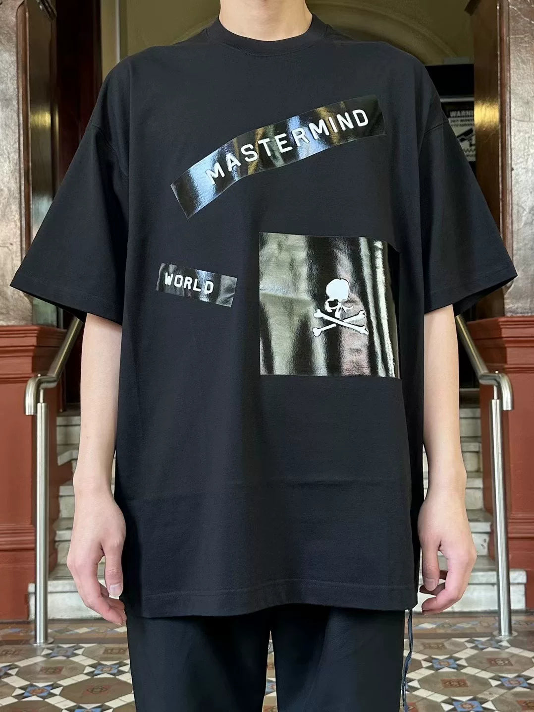 Mastermind World FW23 Black WINDFLAW Boxy Taped Suvin Giza Cotton T-Shirt