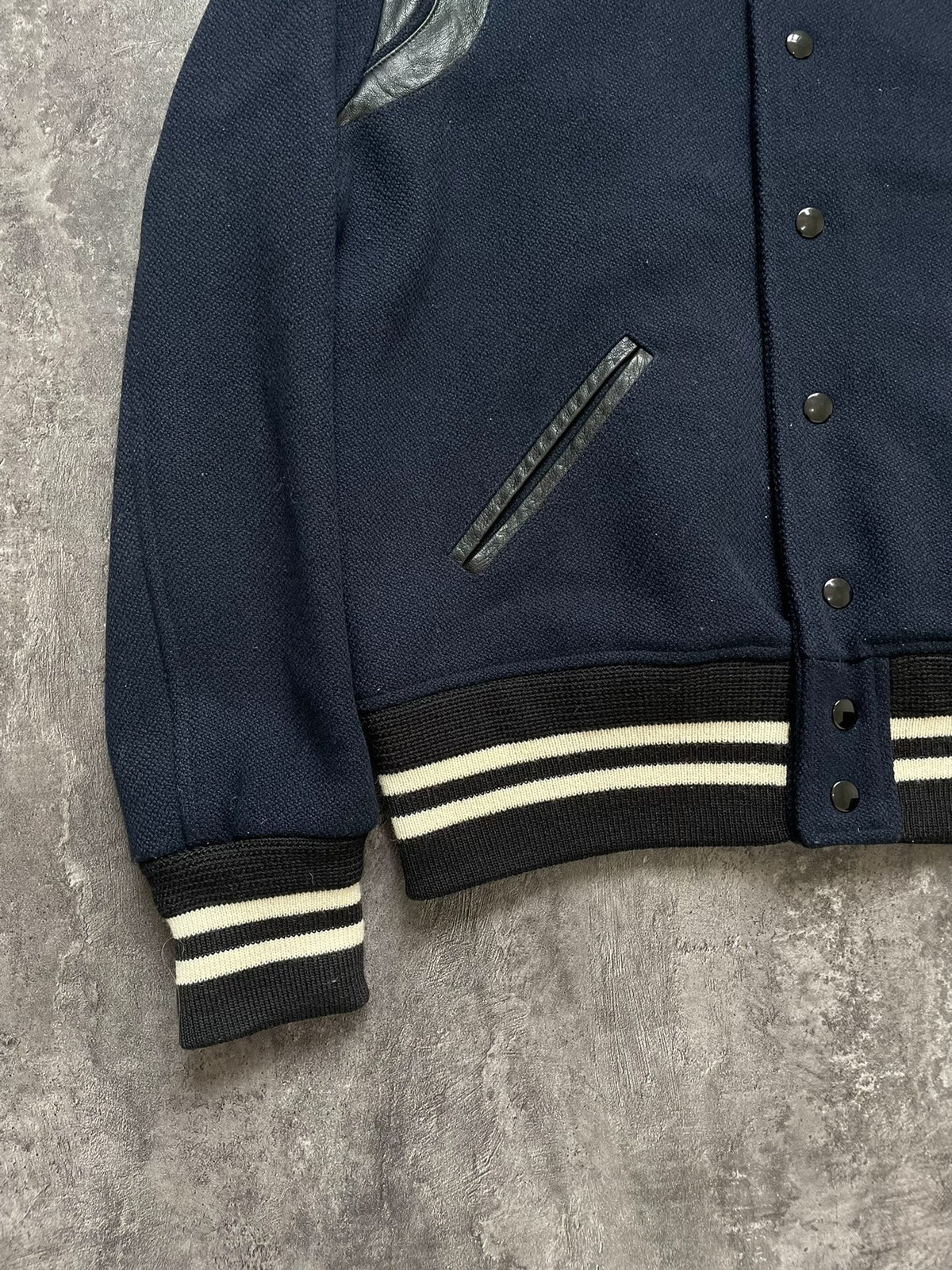 Saint Laurent SLP 13 Navy Blue Fleece and Leather Teddy Jacket