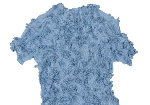Issey Miyake Vintage Blue Pom-Pom Pleated Top